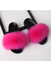 fluffy slippers women luxury real fox fur slippers women home fur slides ladies summer flip flops wholesale flat shoes slippers