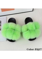 fluffy slippers women luxury real fox fur slippers women home fur slides ladies summer flip flops wholesale flat shoes slippers