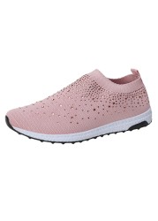 Running Flat Women's Shoes Breathable Mesh Fashion Bling Hot Drill Ladies Trainers Outdoor Slip On Plus Size 35-43 Women Shoes