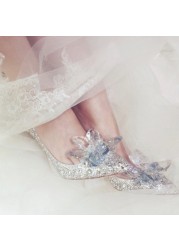 Cinderella - Women's Crystal and Gold High Heel Wedding Shoes, Pointed Stiletto Heel, Plus Size