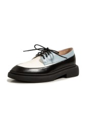 Meotina - Women's Genuine Leather Flat Shoes, Round Toe Casual Shoes, With Cross Laces, Spring 2021