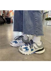 Brand Design Blue Color Women Sneakers 2021 New Fashion Woman Chunky Sneakers Lovely Pink Dad Shoes Trendy Girls Casual Shoes