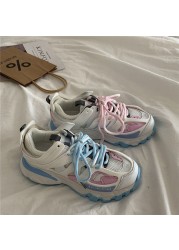 Brand Design Blue Color Women Sneakers 2021 New Fashion Woman Chunky Sneakers Lovely Pink Dad Shoes Trendy Girls Casual Shoes