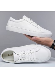 Men's Luxury Casual Shoes Men Flats Fashion White Sneakers Lace Up Real Leather Shoes White Sneakers