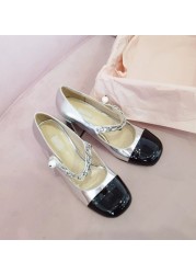 French women's shoes retro Mary Jane women's shoes thick heels 2021 new color matching high heels shallow pearl shoes