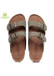 2021 New PU Leather Men's Mule Clogs Slippers High Quality Soft Cork Two Buckle Slides Shoes For Men Women Unisex 35-46