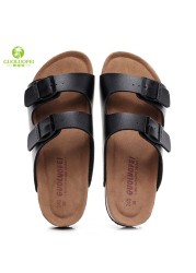 2021 New PU Leather Men's Mule Clogs Slippers High Quality Soft Cork Two Buckle Slides Shoes For Men Women Unisex 35-46