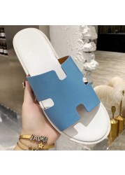 2022 summer luxury designer men leather flat sandals flat open toe comfort elegant wide fit mule slippers flip flop shoes 38-46