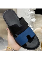 2022 summer luxury designer men leather flat sandals flat open toe comfort elegant wide fit mule slippers flip flop shoes 38-46