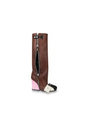 Knee High Boots Ladies Square Platform Fashion Heel Martin Boots Square Toe Slip-on Color Matching Mixed Color Buckle Rivet Boots