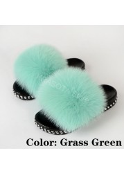 Fur Slippers Women Real Fox Fur Slides Fluffy Home Slippers Luxury Flip Flop with Fur Ladies Platform Sandals Summer Shoes Women