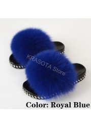 Fur Slippers Women Real Fox Fur Slides Fluffy Home Slippers Luxury Flip Flop with Fur Ladies Platform Sandals Summer Shoes Women