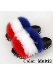 Fur Slippers Women Real Fox Fur Slides Fluffy Home Slippers Luxury Flip Flop with Fur Ladies Platform Sandals Summer Shoes Women