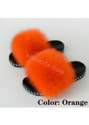 Fur Slippers Women Real Fox Fur Slides Fluffy Home Slippers Luxury Flip Flop with Fur Ladies Platform Sandals Summer Shoes Women