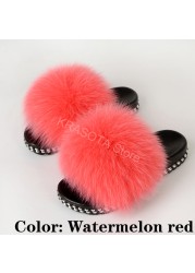 Fur Slippers Women Real Fox Fur Slides Fluffy Home Slippers Luxury Flip Flop with Fur Ladies Platform Sandals Summer Shoes Women