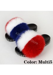 Fur Slippers Women Real Fox Fur Slides Fluffy Home Slippers Luxury Flip Flop with Fur Ladies Platform Sandals Summer Shoes Women