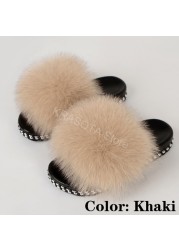 Fur Slippers Women Real Fox Fur Slides Fluffy Home Slippers Luxury Flip Flop with Fur Ladies Platform Sandals Summer Shoes Women