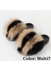 Fur Slippers Women Real Fox Fur Slides Fluffy Home Slippers Luxury Flip Flop with Fur Ladies Platform Sandals Summer Shoes Women