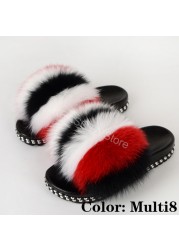 Fur Slippers Women Real Fox Fur Slides Fluffy Home Slippers Luxury Flip Flop with Fur Ladies Platform Sandals Summer Shoes Women