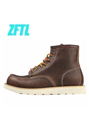 ZFTL Men's Martins Boots American Retro Tooling Casual Shoes Crazy Horse Leather Men Boots Man Vintage Lace Up Ankle Boots