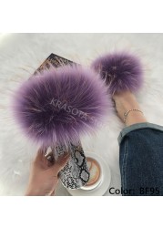 Square Toe Slippers Luxury Summer Fluffy Slippers Women Real Fur Slides Shoes Indoor Home Outdoor House 36 37 38 39 40 41 42 43