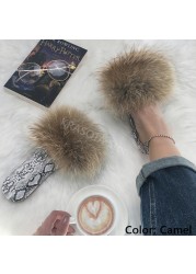 Square Toe Slippers Luxury Summer Fluffy Slippers Women Real Fur Slides Shoes Indoor Home Outdoor House 36 37 38 39 40 41 42 43