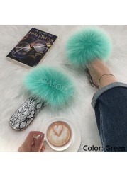 Square Toe Slippers Luxury Summer Fluffy Slippers Women Real Fur Slides Shoes Indoor Home Outdoor House 36 37 38 39 40 41 42 43