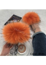 Square Toe Slippers Luxury Summer Fluffy Slippers Women Real Fur Slides Shoes Indoor Home Outdoor House 36 37 38 39 40 41 42 43