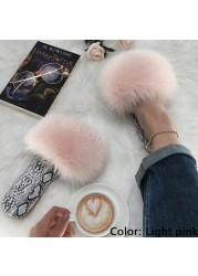 Square Toe Slippers Luxury Summer Fluffy Slippers Women Real Fur Slides Shoes Indoor Home Outdoor House 36 37 38 39 40 41 42 43