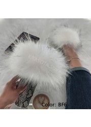 Square Toe Slippers Luxury Summer Fluffy Slippers Women Real Fur Slides Shoes Indoor Home Outdoor House 36 37 38 39 40 41 42 43