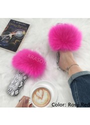 Square Toe Slippers Luxury Summer Fluffy Slippers Women Real Fur Slides Shoes Indoor Home Outdoor House 36 37 38 39 40 41 42 43