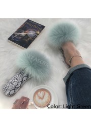 Square Toe Slippers Luxury Summer Fluffy Slippers Women Real Fur Slides Shoes Indoor Home Outdoor House 36 37 38 39 40 41 42 43