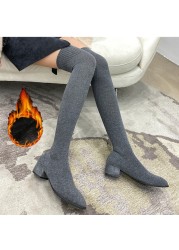 Women Over The Knee Sock Boots Knitting Sock Boots Pointed Toe Elastic Slim Female Thigh High Boots Flat Botas De Mujer Boots