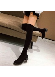 Women Over The Knee Sock Boots Knitting Sock Boots Pointed Toe Elastic Slim Female Thigh High Boots Flat Botas De Mujer Boots