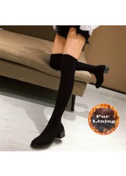 Women Over The Knee Sock Boots Knitting Sock Boots Pointed Toe Elastic Slim Female Thigh High Boots Flat Botas De Mujer Boots