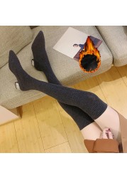 Women Over The Knee Sock Boots Knitting Sock Boots Pointed Toe Elastic Slim Female Thigh High Boots Flat Botas De Mujer Boots