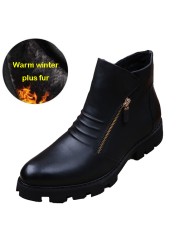 Brand Men Botas Hombre Ankle Boots Fashion Men Leather Chelsea Boots Men Moccasins Motorcycle Mens Warm Boots Men Work Shoes