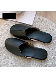 Women Indoor Leather Slippers Couples 2022 Spring Autumn New Non-slip Couples Home Casual Fashion Single Shoes Pantoufle Femme