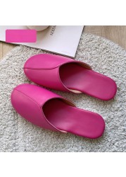 Women Indoor Leather Slippers Couples 2022 Spring Autumn New Non-slip Couples Home Casual Fashion Single Shoes Pantoufle Femme