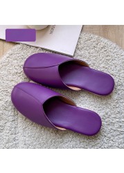 Women Indoor Leather Slippers Couples 2022 Spring Autumn New Non-slip Couples Home Casual Fashion Single Shoes Pantoufle Femme