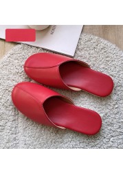 Women Indoor Leather Slippers Couples 2022 Spring Autumn New Non-slip Couples Home Casual Fashion Single Shoes Pantoufle Femme