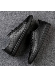 Men's Genuine Leather Casual Shoes Fashion Designers Flats Black Sneaker High Quality Minimalist Shoes For Men Vulcanized Shoes