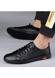 Men's Genuine Leather Casual Shoes Fashion Designers Flats Black Sneaker High Quality Minimalist Shoes For Men Vulcanized Shoes