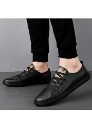 Men's Genuine Leather Casual Shoes Fashion Designers Flats Black Sneaker High Quality Minimalist Shoes For Men Vulcanized Shoes