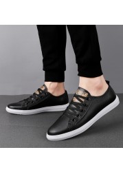 Men's Genuine Leather Casual Shoes Fashion Designers Flats Black Sneaker High Quality Minimalist Shoes For Men Vulcanized Shoes