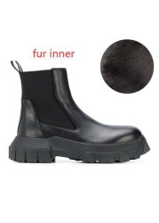 Black and street new thick sole cowhide handmade slip winter add fur inner transparent warm shoes