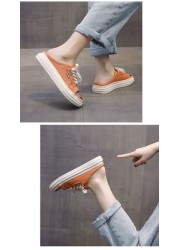 2021 summer canvas slippers, korean style slippers, round head slippers, flat women sandals with home sandal