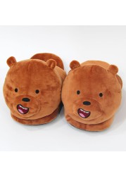 Cartoon Polar Bear Panda Slippers Winter Warm Animal Soft Plush Dolls Indoor Bedroom Shoes Men Women Home Use