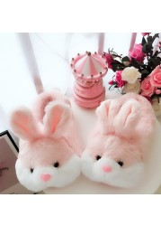 Winter Slippers For Couples Unisex Women Men Home Slippers Cute Animal Rabbit Indoor Shoes Lover Non-slip Warm Cotton Soft Plush