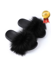 2022 New Summer Slippers Women Fuzzy Slides Fluffy Faux Fur Slippers Flat Furry Sandal Fashion Fur Flip Flop Amazing Woman Shoes